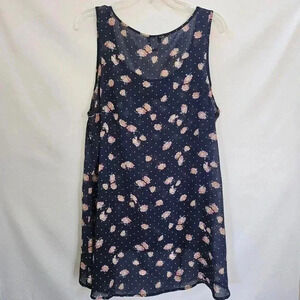 Torrid sz 0 Navy Blue Floral White Polka Dot Tank Semi Sheer Chiffon Blouse